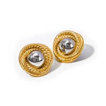 18K Gold-Plated Stainless Steel Twisted Textured Round Earrings