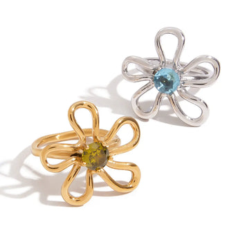 Stainless Steel Zircon Flower Ring