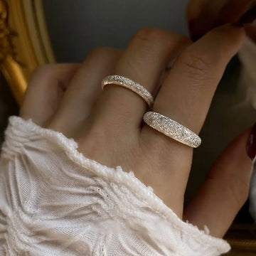 Silver - White 925 Sterling Silver Sparkling Sand Open Ring