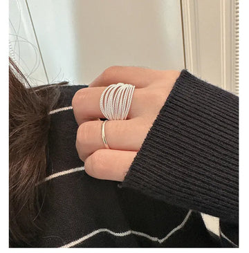 925 Sterling Silver Multistrand Thread Ring  with Adjustable Open Design