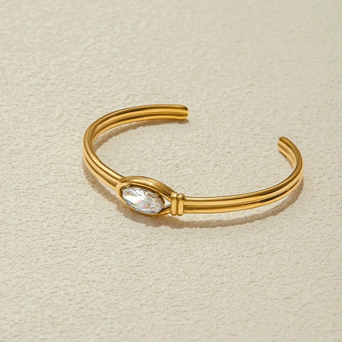 Stainless Steel with Zircon Open Bangle Bracelet