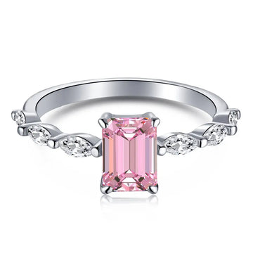 925 Sterling Silver Pink Square High Carbon Diamond Ring