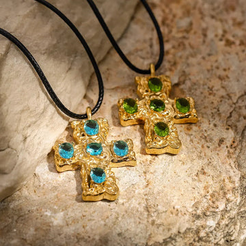 18K Gold-Plated Stainless Steel Textured Cross Pendant Necklace
