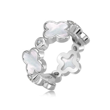 925 Sterling Silver Lucky Clover & Heart 5A Cubic Zirconia Ring