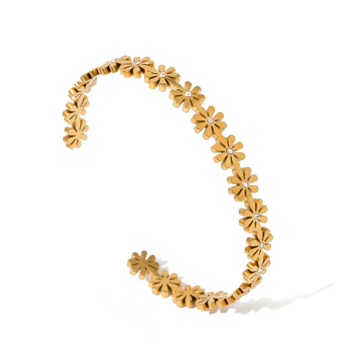 18K Gold-Plated Stainless Steel Daisy CZ Open Cuff Bracelet