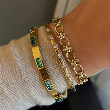 Vintage Stainless Steel CZ Bangle