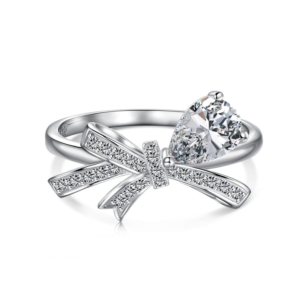 S925 Sterling Silver Bow Knot 5A Cubic Zirconia Band Ring