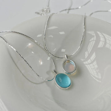 925 Sterling Silver Moonstone & Aquamarine Gemstone Necklace