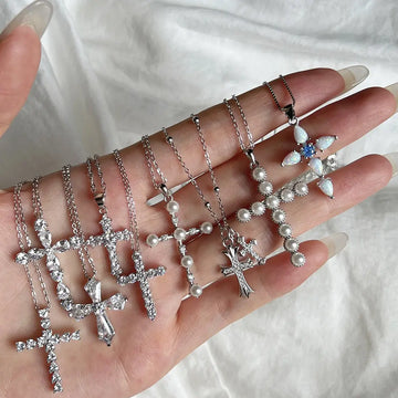 925 Sterling Silver Cross Choker Necklace set