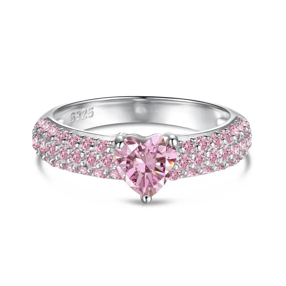 925 Sterling Silver Pink Princess Heart CZ Ring