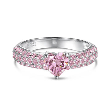 925 Sterling Silver Pink Princess Heart CZ Ring