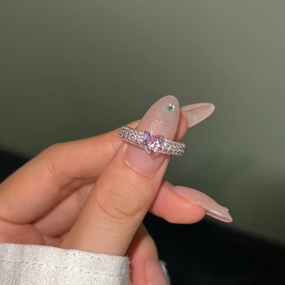925 Sterling Silver Pink Princess Heart CZ Ring