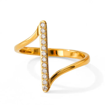 Stainless Steel Wave Band Cubic Zirconia Ring