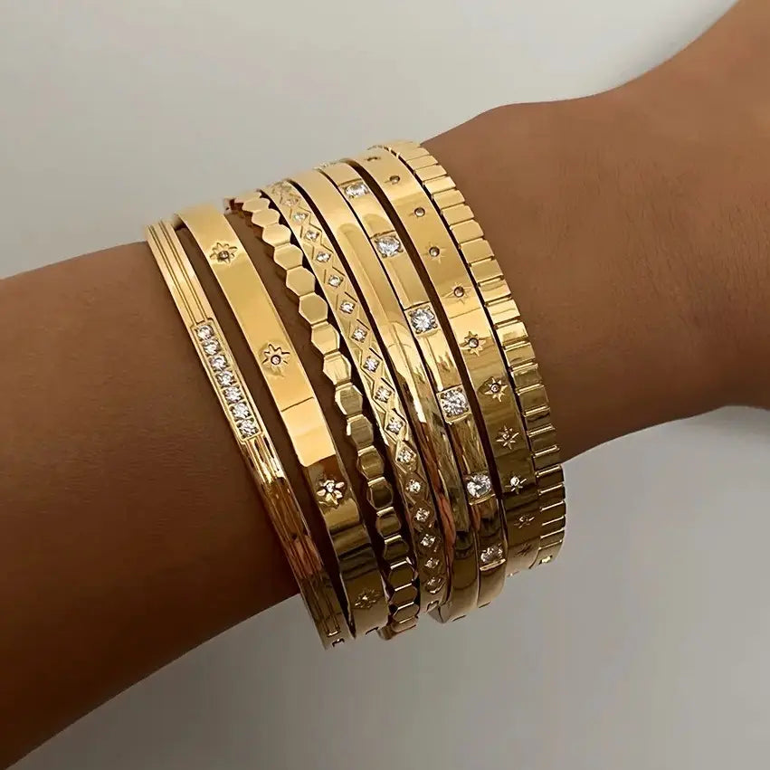 18K Gold-Plated Stainless Steel Cubic Zirconia Bangle