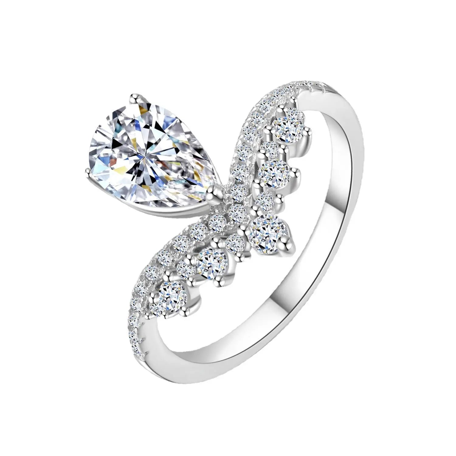 925 Sterling Silver Teardrop Ring with High Carbon Diamond