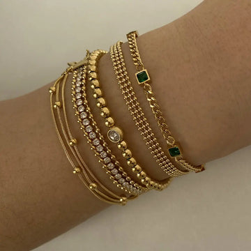 PVD-Plated Stainless Steel Stackable Bracelet with Gold Bead Chain