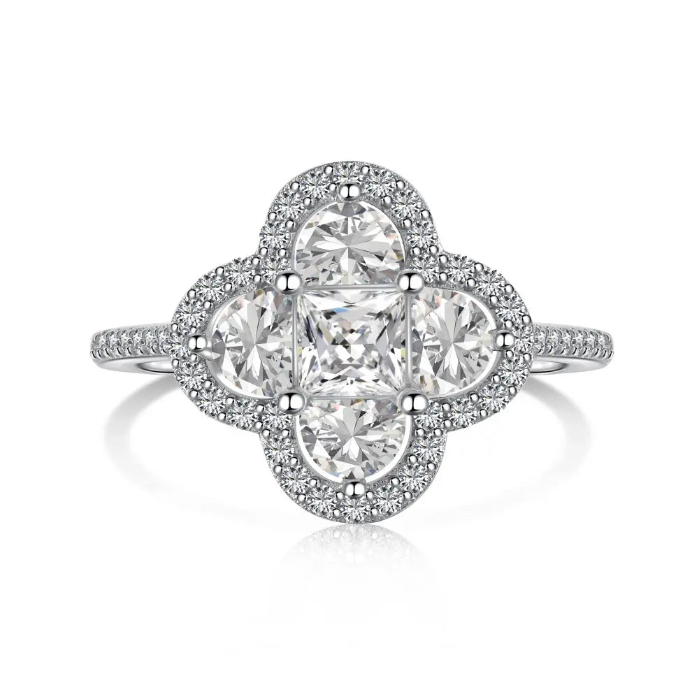 S925 Sterling Silver Quatrefoil 5A Cubic Zirconia Ring