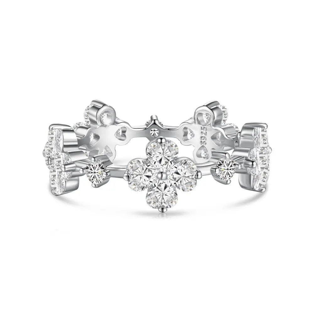 S925 Sterling Silver Four-Leaf Clover 5A Cubic Zirconia Ring