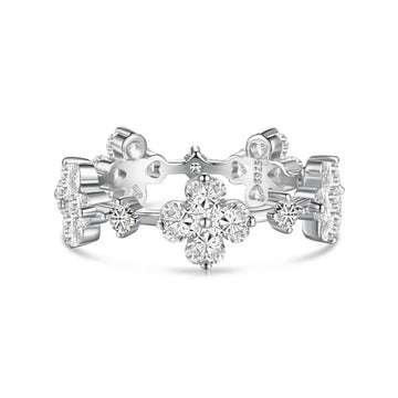 S925 Sterling Silver Four-Leaf Clover 5A Cubic Zirconia Ring