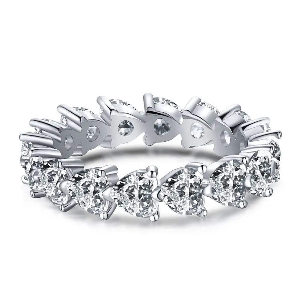S925 Sterling Silver Heart-Shaped 5A Cubic Zirconia Pavé Row Ring