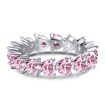 S925 Sterling Silver Heart-Shaped 5A Cubic Zirconia Pavé Row Ring