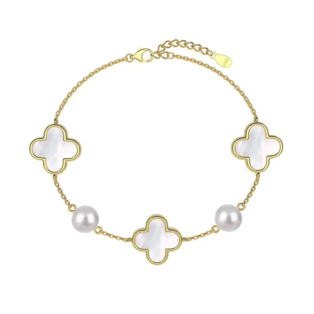S925 Sterling Silver Four-Leaf Clover Pearl Bracelet