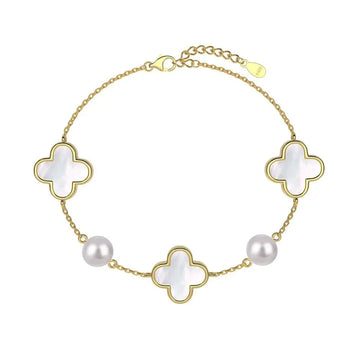 S925 Sterling Silver Four-Leaf Clover Pearl Bracelet